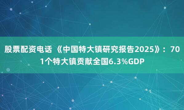 股票配资电话 《中国特大镇研究报告2025》:701个特大镇贡献全国6.3%GDP