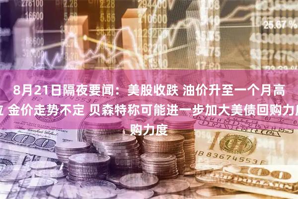 8月21日隔夜要闻：美股收跌 油价升至一个月高位 金价走势不定 贝森特称可能进一步加大美债回购力度